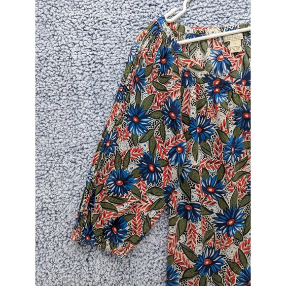Lucky Brand Boho Floral Top Size S Relaxed Fit 3/4 Sleeve Cottage Peasant Green - Picture 5 of 11